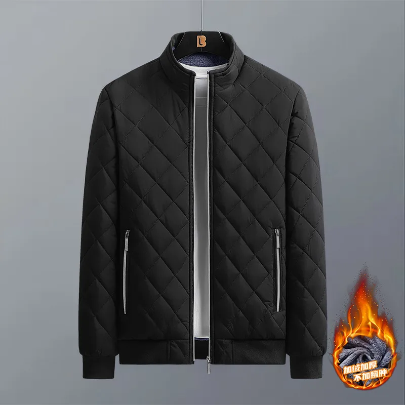 Innerworld Men's Diamond Pattern Bomber Jacket - Slim Fit Fleece Lined Winter Coat - Image 6