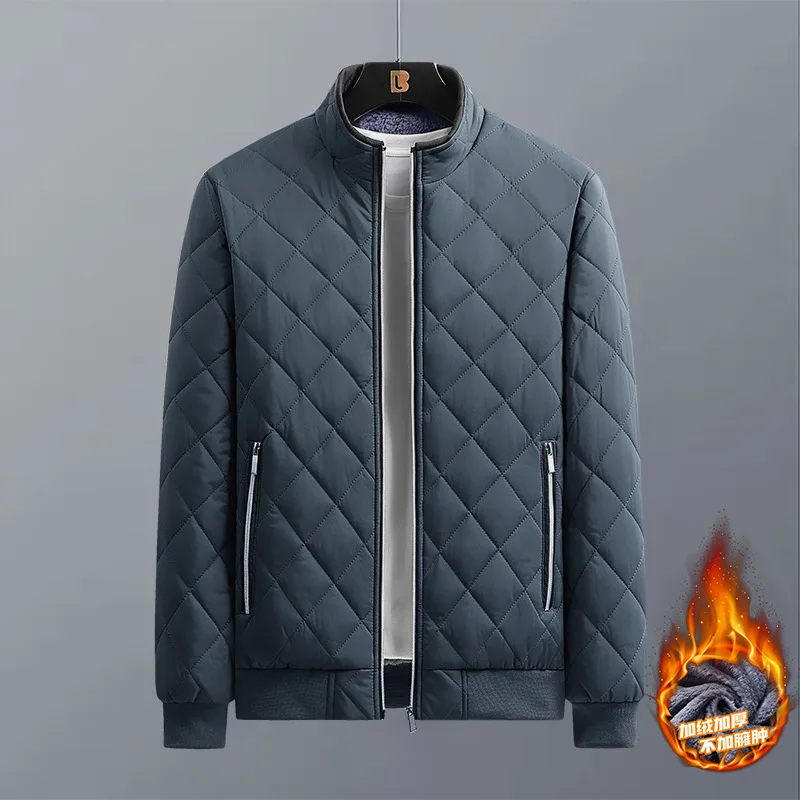 Innerworld Men's Diamond Pattern Bomber Jacket - Slim Fit Fleece Lined Winter Coat - Image 5