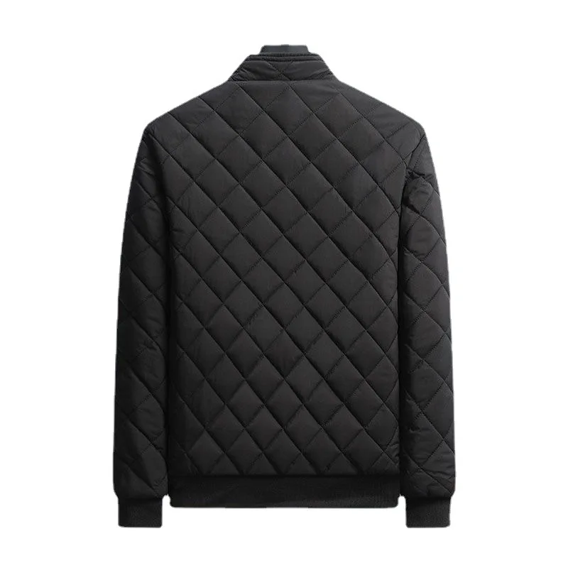 Innerworld Men's Diamond Pattern Bomber Jacket - Slim Fit Fleece Lined Winter Coat - Image 3