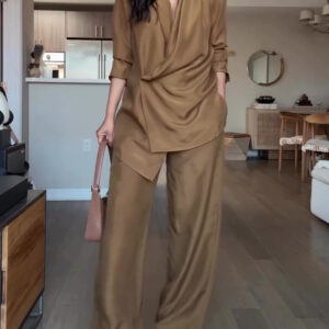 Elegant Satin Wrap Blouse & Wide-Leg Pants Set | Co-ord Outfit