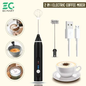 2-in-1 Rechargeable Electric Coffee Beater & Grinder – Portable Milk Frother, Egg Beater & Cake Mixer with USB Charging