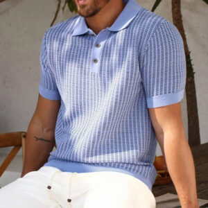 New Fashion Mens Knitted Polo Shirt Short-Sleeve