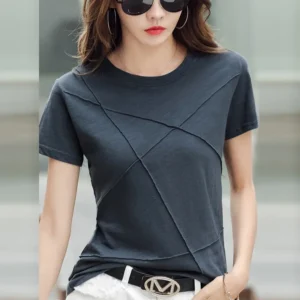 Women’s Bamboo Cotton Ribbed T-Shirt – Slim Fit O-Neck Short Sleeve Casual Top