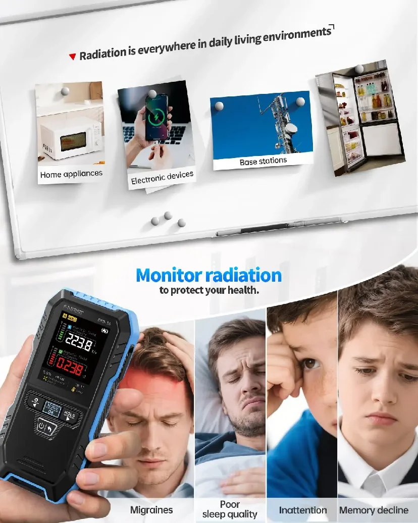 FNIRSI ERD-10 EMF Detector,4 in 1 EMF Radiation Meter with Curve Mode,EMF Reader Electromagnetic Field Radio Frequency Detector - Image 3