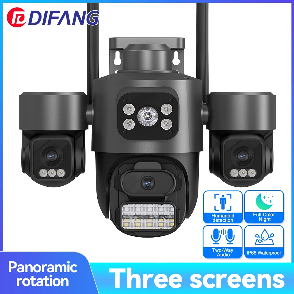Hot Sale iCsee 3 Lens 3 Screen WiFi Camera 360° Auto Tracking Waterproof Outdoor CCTV, WiFi Security Cam ICsee Surveillance
