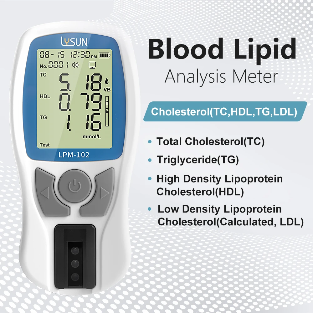5 in 1 Blood Lipid Analyzer Total Cholesterol (TC), Triglyceride (TG), HDL and LDL, LDL/HDL with 10 Strips and Lancing Device - Image 2