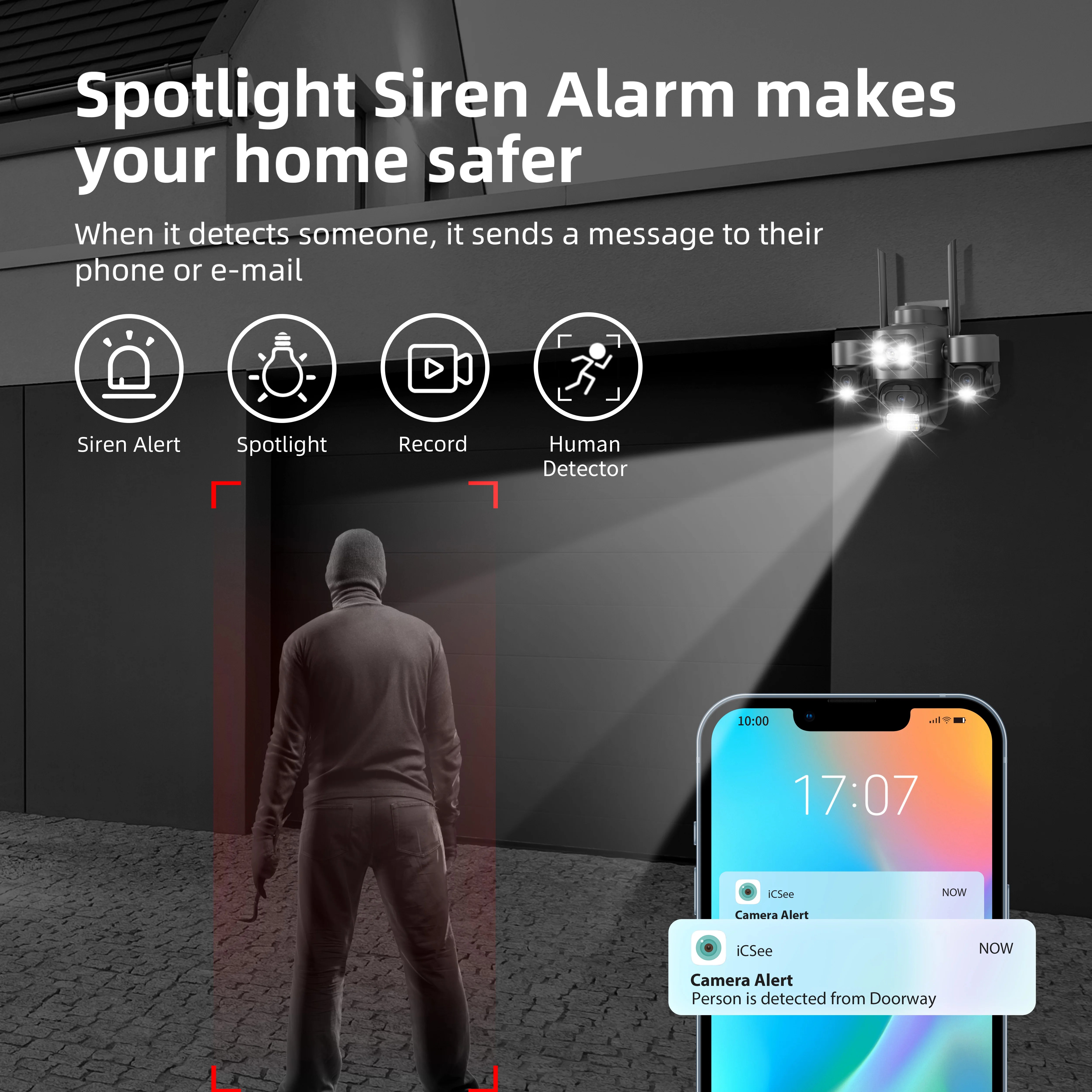 Hot Sale iCsee 3 Lens 3 Screen WiFi Camera 360° Auto Tracking Waterproof Outdoor CCTV, WiFi Security Cam ICsee Surveillance - Image 3