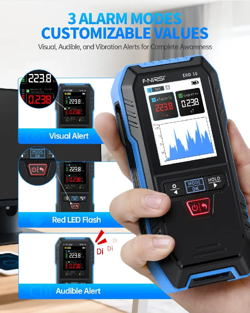 FNIRSI ERD-10 EMF Detector,4 in 1 EMF Radiation Meter with Curve Mode,EMF Reader Electromagnetic Field Radio Frequency Detector - Image 6