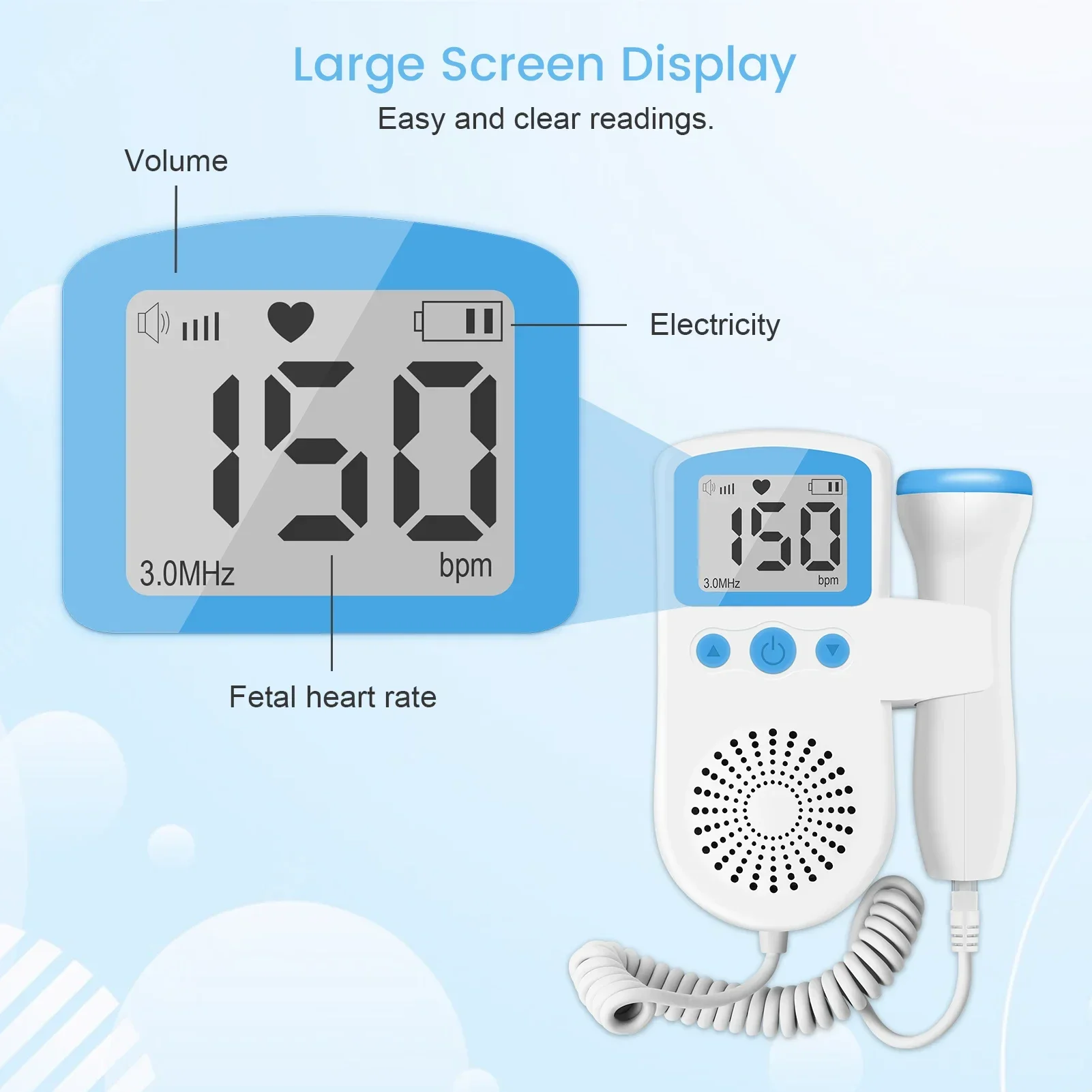 3MHz Doppler Fetal Monitor Baby Heartbeat Monitor Pregnancy Digital Fetal Doppler Stethoscope Baby Heart Beat Detector for Mom - Image 5